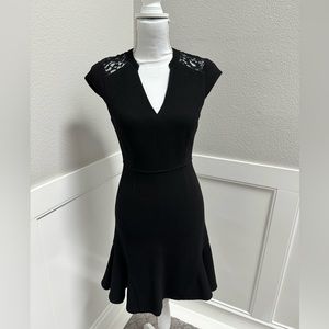 Rebecca Taylor Lace Insert Fit & Flare Cap Sleeve Black Dress Size 0